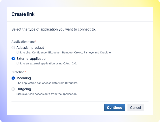 Bitbucket Data Center Step 2 - Application Type