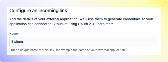 Bitbucket Data Center Step 3 - Application Name