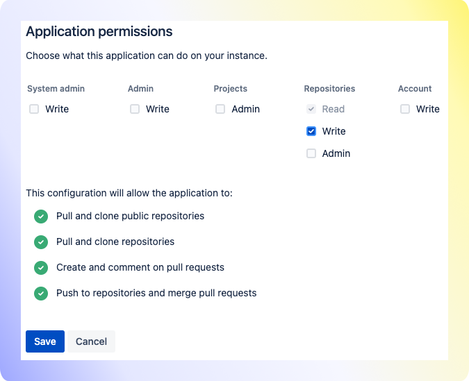 Bitbucket Data Center Step 5 - Application Permissions