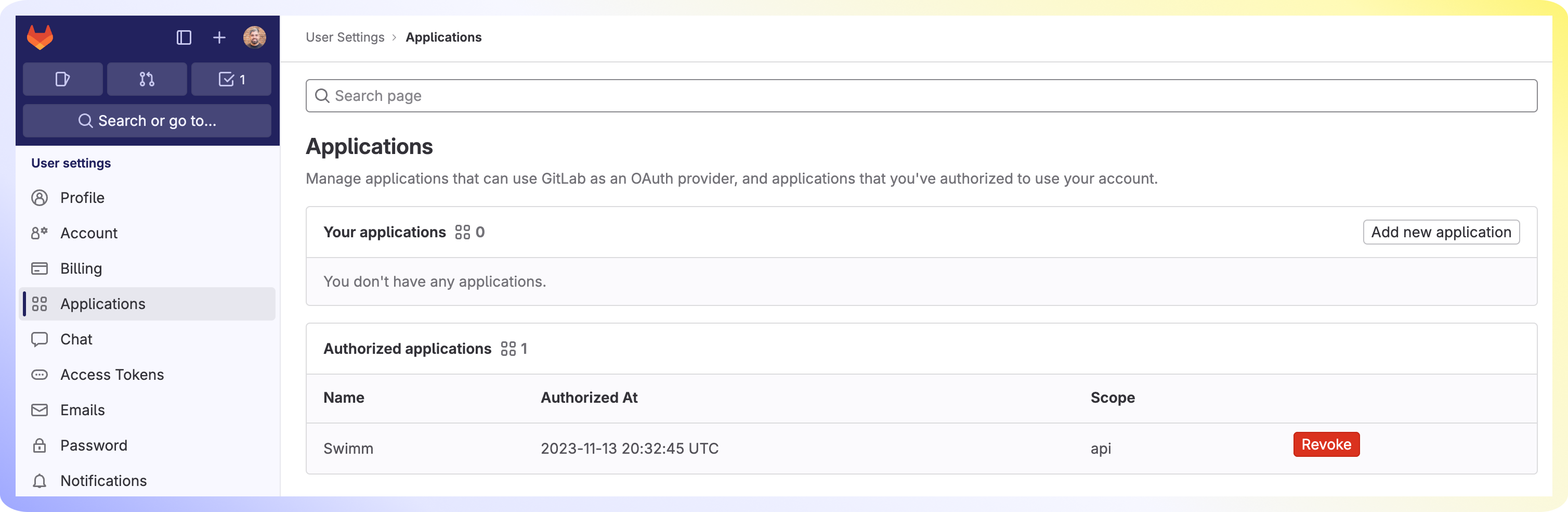 Gitlab - manage OAuth apps