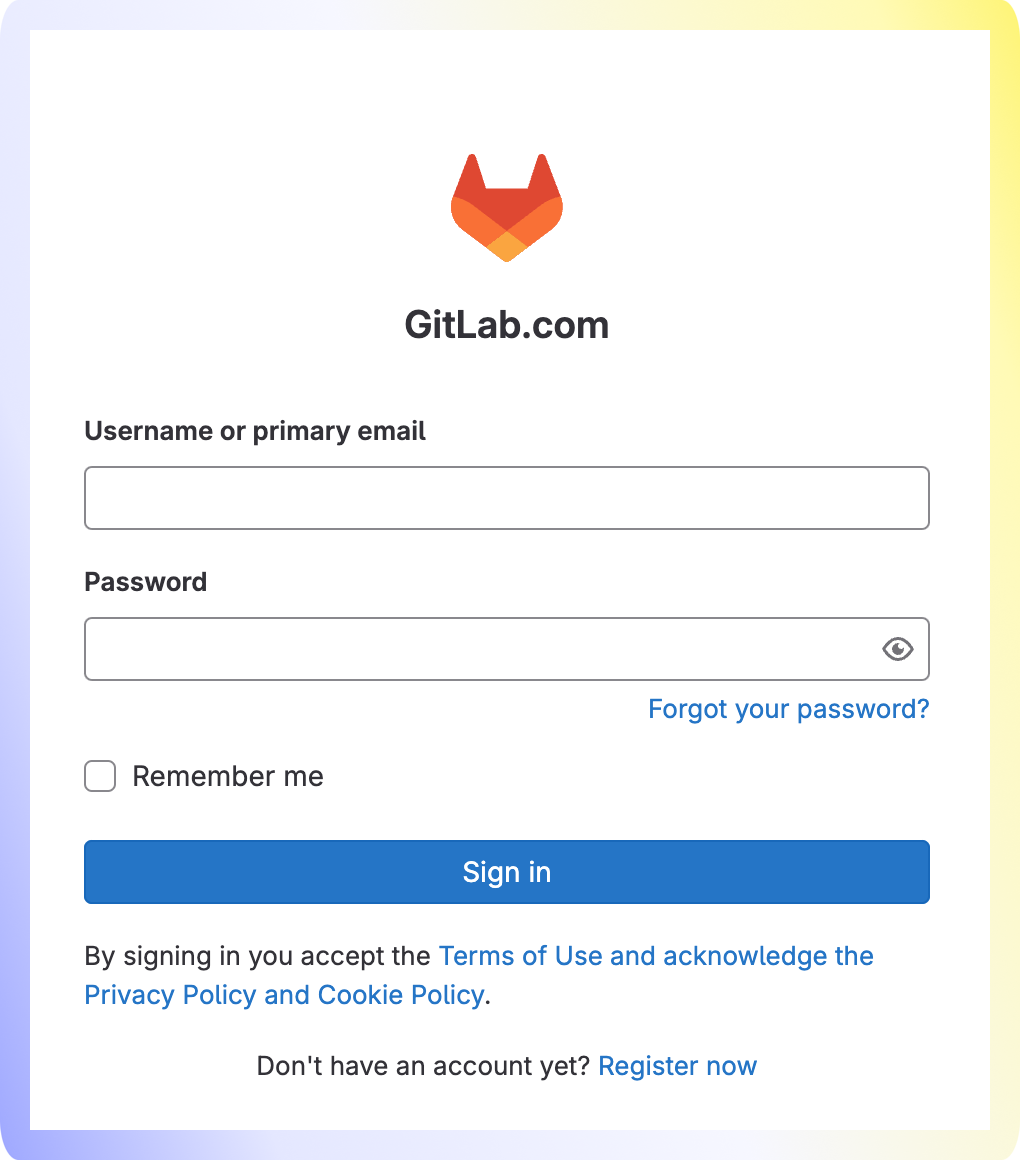GitLab modal to sign into your account
