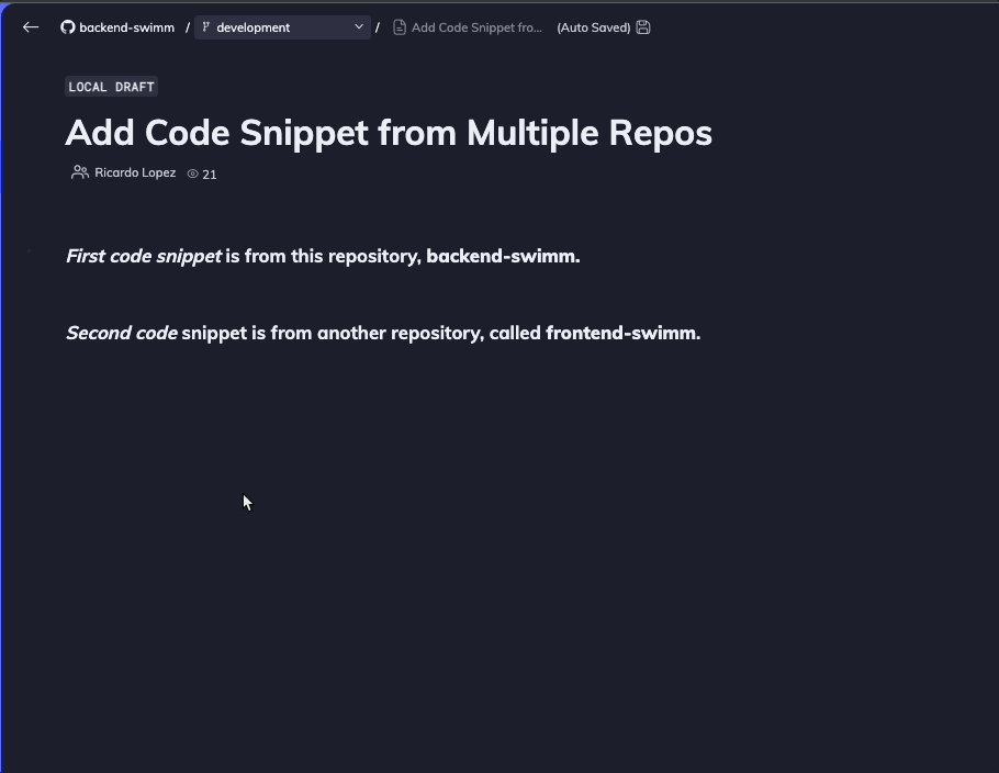 Multi-repo snippets in Swimm's web app