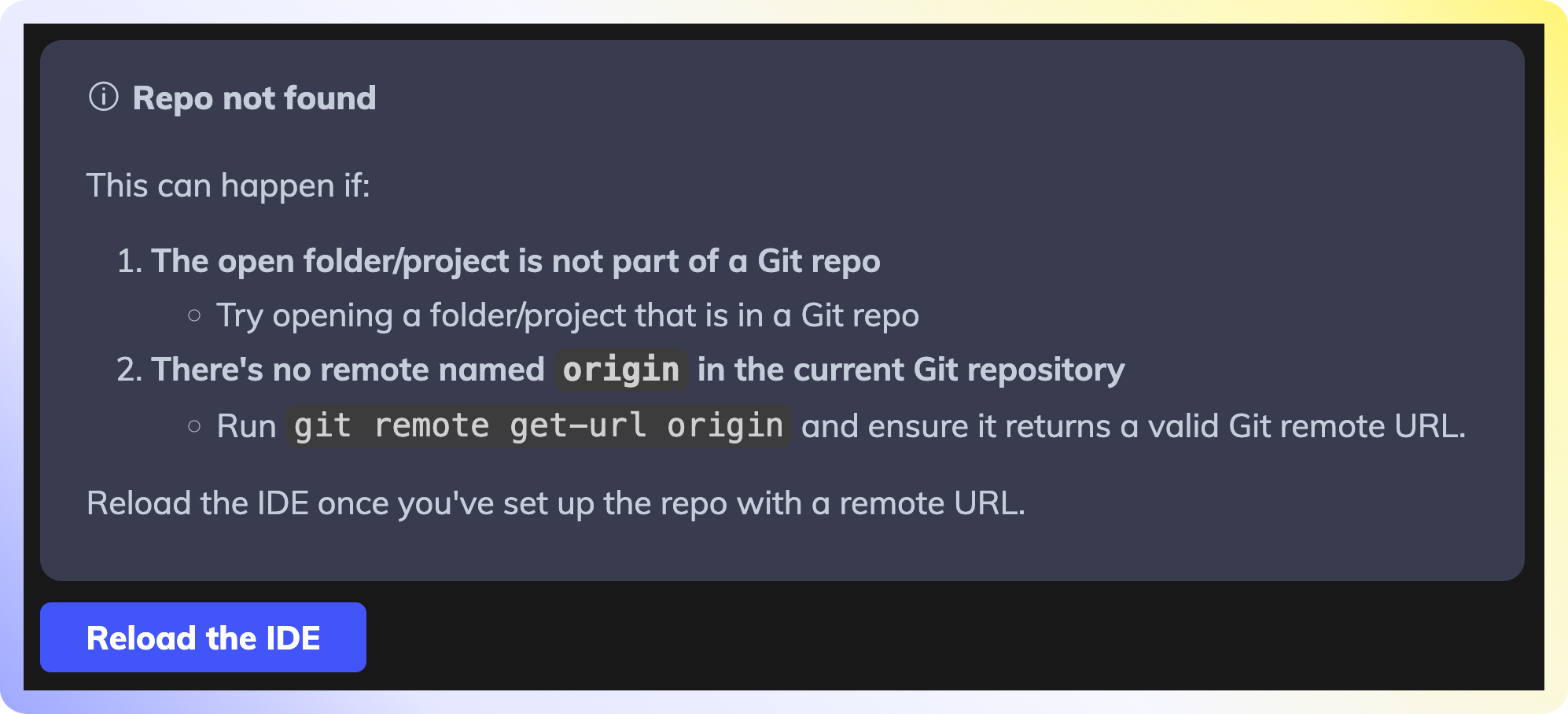 Repository not found in IDE