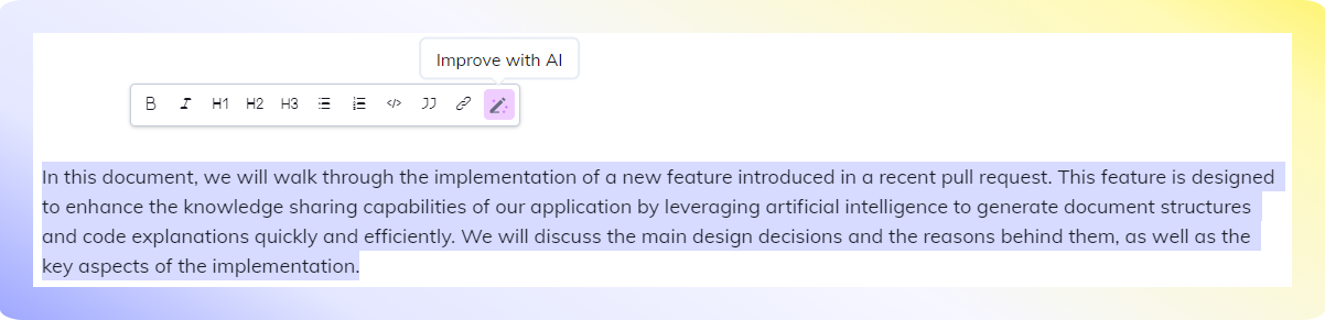 Selected copy tp improve with Swimm AI