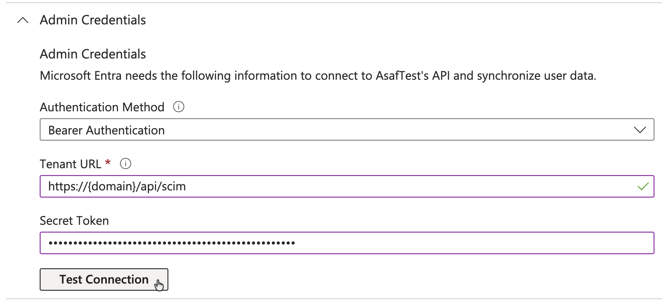 Configure provisioning with tenant URL and secret token