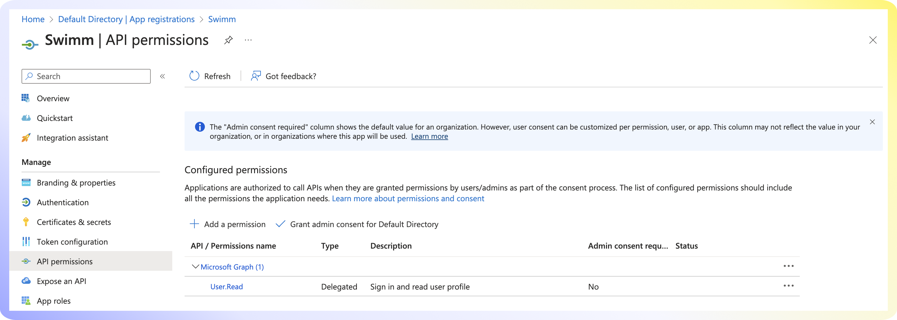 Active Directory Step 5 - Configure API Permissions