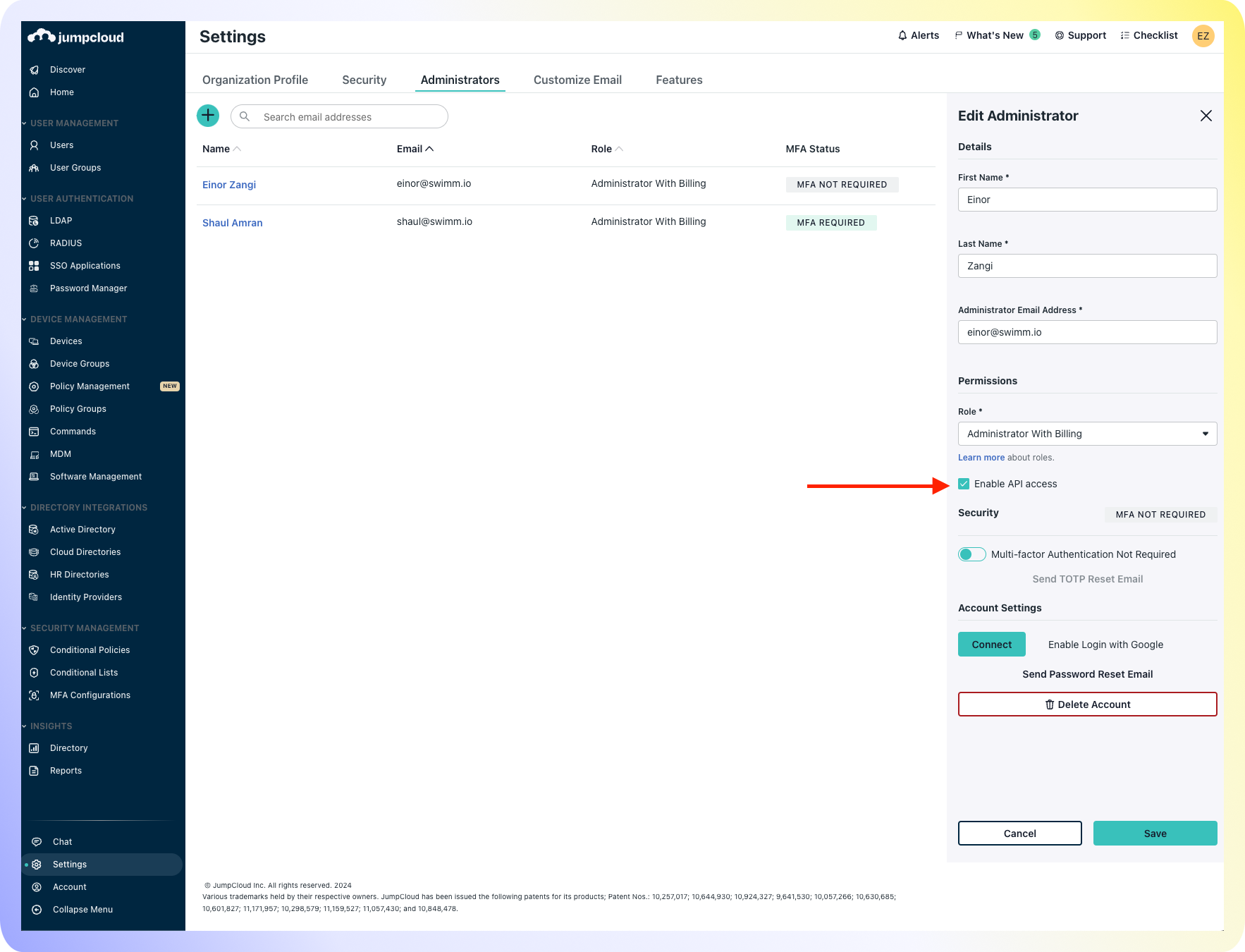 JumpCloud Step 7b - Generate API Key