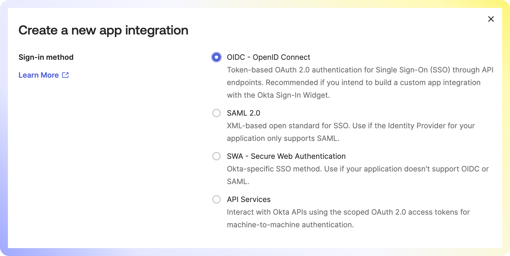 Okta Step 2 - Open ID Connect